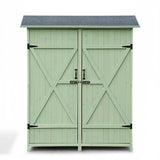 Garvee Outdoor Wooden Storage Shed with Waterproof Roof and Lockable Door, Fir Wood, Removable Shelves, Metal Brackets, Green, 48.8"x15"x63.8" for Patio and Backyard - Green