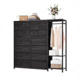 Garvee 16 Drawers Dresser with Clothes Rack, Freestanding Closet Organizer for Hanging Clothes, Tall Fabric Chests with Wardrobe Clothing Rack, 2 Storage Shelves for Bedroom Living Room, Black - Black
