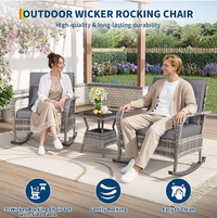Garvee Outdoor Wicker Rocking Chair, Gray PE Rattan Patio Rocker with Cushions & Steel Frame for Porch, Garden & Balcony