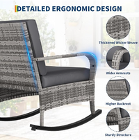 Garvee Outdoor Wicker Rocking Chair, Gray PE Rattan Patio Rocker with Cushions & Steel Frame for Porch, Garden & Balcony