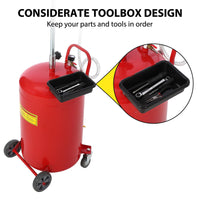 Garvee 20 Gallon Waste Oil Drain Tank, Portable Oil Drain Container, Air Operated Drainer, Fluid Fuel Transfer Drainage, Adjustable Funnel Height with Wheel &15'' Premium Bowl and a Toolbox, Red