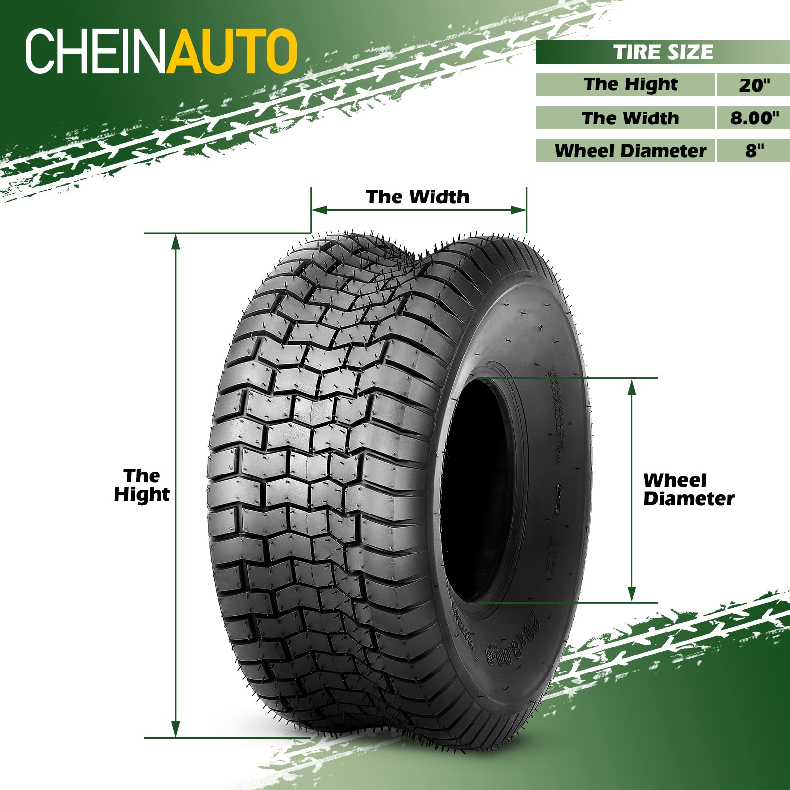 Garvee 15x6.00-6 Lawn Mower Tire, 15x6x6 Tractor Turf Tire, 4 ply Tubeless, 565lbs Capacity, Set of 2