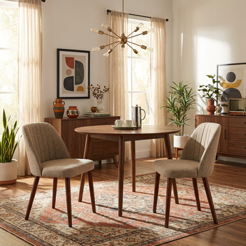 Garvee Set of 2 Mid-Century Modern Fabric Upholstered Dining Chairs with Padded and Solid Wood Legs, Camel