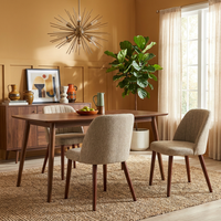 Garvee Set of 2 Mid-Century Modern Fabric Upholstered Dining Chairs with Padded and Solid Wood Legs, Camel