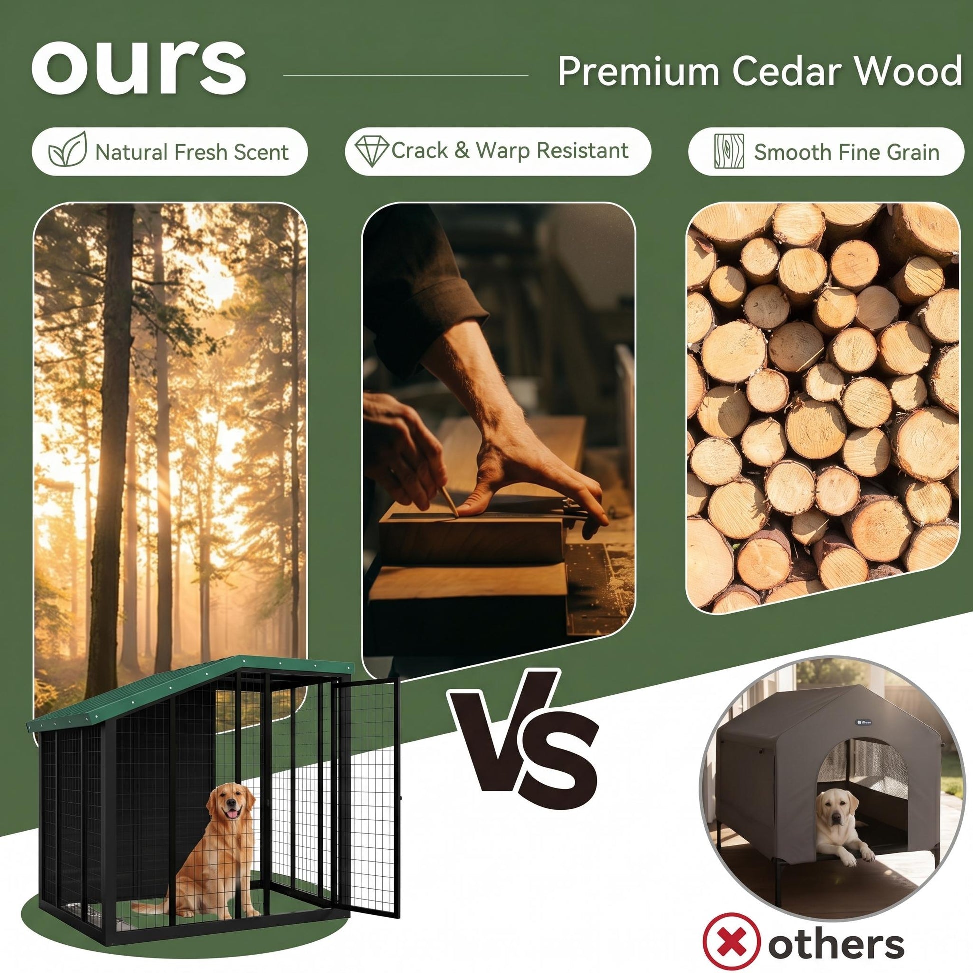 Garvee Large Outdoor Cedar Wood Dog House, Weatherproof Dog Kennel with Roof, Rear Door, Secure Lock & Built-in Storage Outdoor Safe Pet Shelter for Medium to Large Dogs, Black