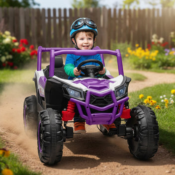 Garvee Ride - P Series: 2 Seater Ride on Car,12V Battery Powered Off-Road UTV Toy,Electric Car with Remote Control,Metal Frame,EVA Wheels,LED,Spring Suspension for 3-8 Boys&Girls - Purple