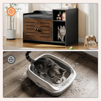 Garvee Cat Litter Box Enclosure, Hidden Litter Box Furniture with Litter Mat & Storage Shelf, Farmhouse Indoor Cat House Cabinet for Hallway, Bedroom, Black