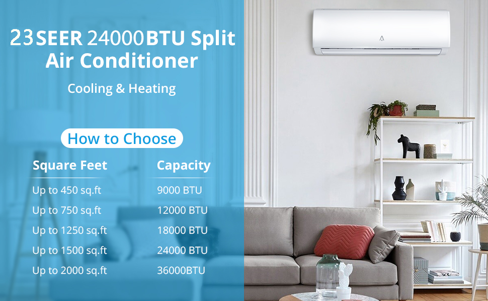 Garvee Mini Split AC/Heating System With WiFi, 24000 BTU 23 SEER 2 208/230V~, With Energy Star Certification, Suitable for 1500+ Sq. Ft