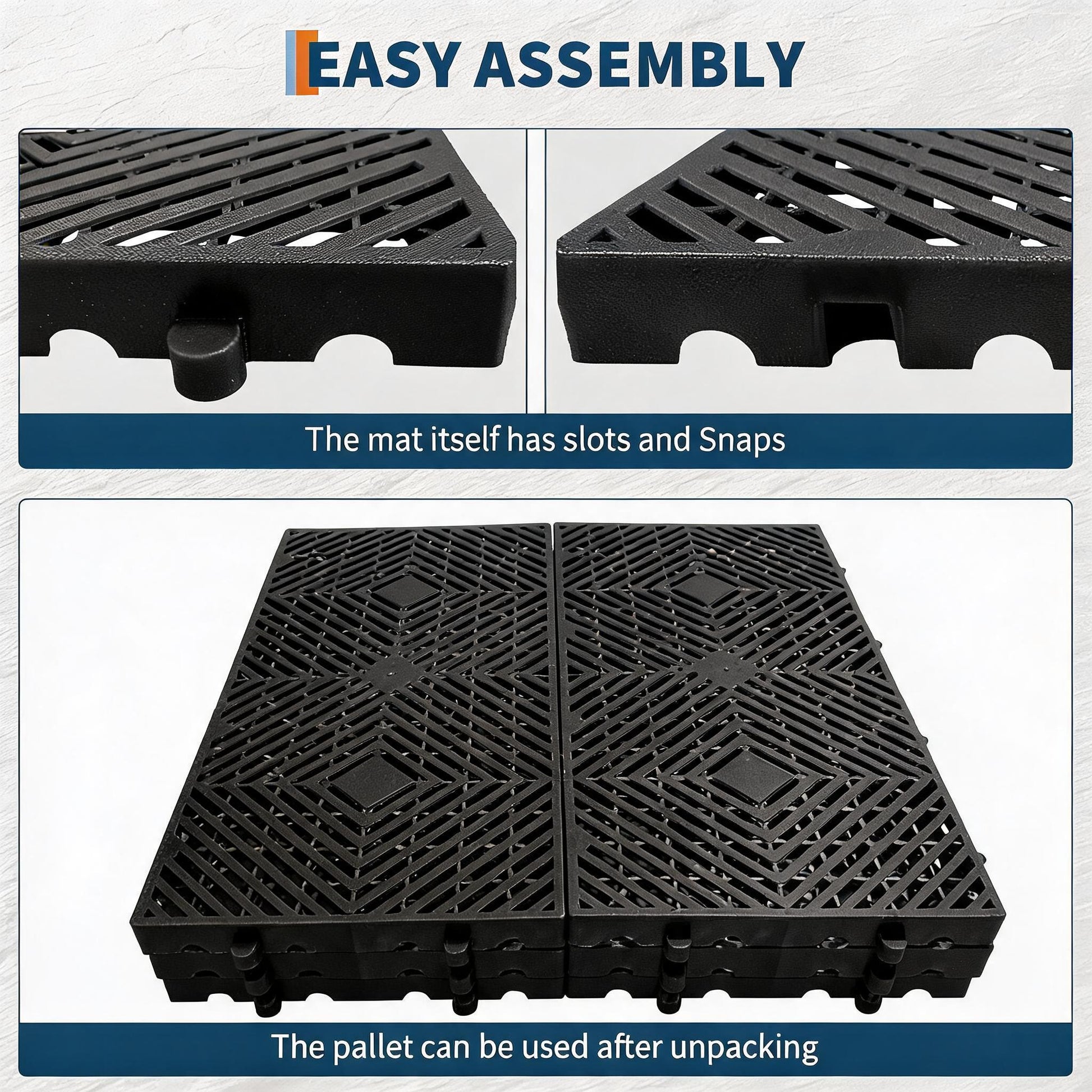 Garvee Heavy Duty Plastic Pallets 23.6"x11.8" Interlinked Modular Grid Floor Pallet Roll for Basement Garage Storage, 6 Pack
