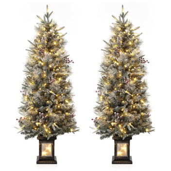 Garvee 4.5ft Christmas Tree, Pre Lit Snow Flocked Artificial Christmas Tree with 200 LED Lights & 8 Lighting Modes, Premium Xmas Pine Tree for Christmas Decoration, Yard, Home, Office - 2PCS