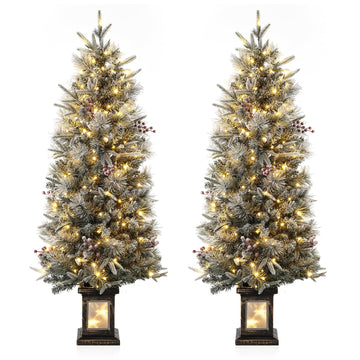 Garvee 4.5ft Christmas Tree, Pre Lit Snow Flocked Artificial Christmas Tree with 200 LED Lights & 8 Lighting Modes, Premium Xmas Pine Tree for Christmas Decoration, Yard, Home, Office - 2PCS
