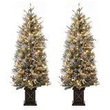 Garvee 4.5ft Xmas Tree Set of 2, Pre Lit Snow Flocked Artificial Christmas Tree with 200 LED Lights & 8 Lighting Modes, Premium Christmas Pine Tree for Christmas Decoration, Yard, Home, Office - X Potted-2 Pack