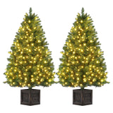 Garvee 4.5ft Christmas Tree with 300 LED Lights, 8 Lighting Modes, Pre-Lit Artificial Fiber Optic Xmas Tree, Potted Christmas Tree Decoration for Home, Office, and Hallways - 2 PCS - Bamboo Basin-2 Pack