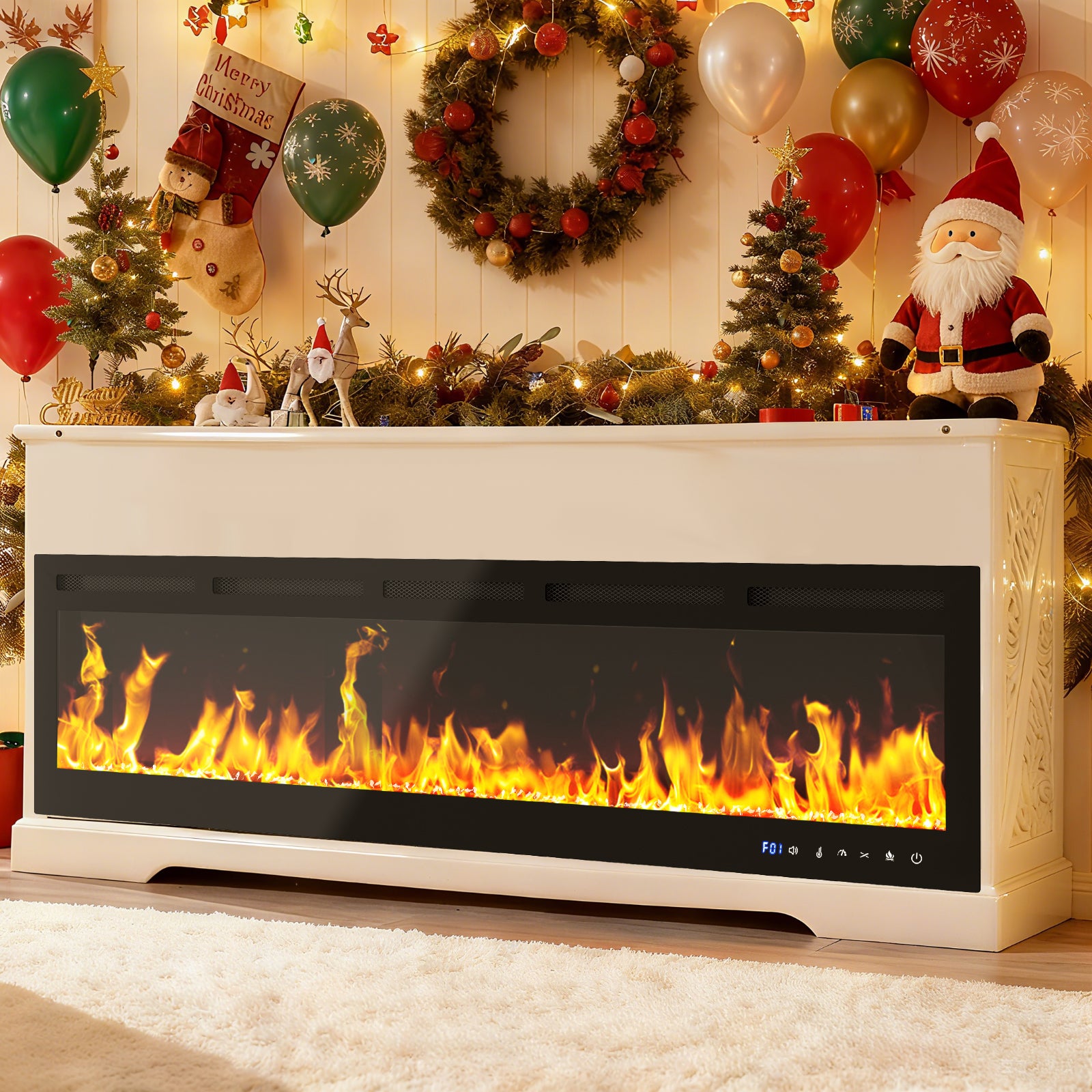 Garvee 80 Inch Recessed and Wall Mounted Electric Fireplace Insert, 750W/1500W Dual-Mode Heater with WiFi and Remote Control, 12 Flame Colors and 12 LED Bed Colors, Touch Screen, Black