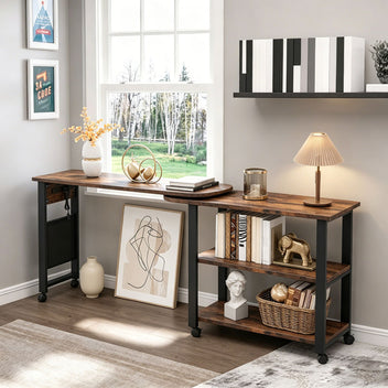 Garvee 360° Rotatable End Table with Charging Station, Extra Storage, Lockable Wheels, MDF & Metal, for Bedroom, Living Room