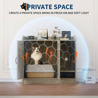 Garvee Cat Litter Box Enclosure, Hidden Litter Box Furniture with Divider, Indoor Cat House, Wooden Cat Washroom Storage Cabinet Bench, Side End Table Nightstand, 33.07"L × 23.62"W × 23.92"H, Gray