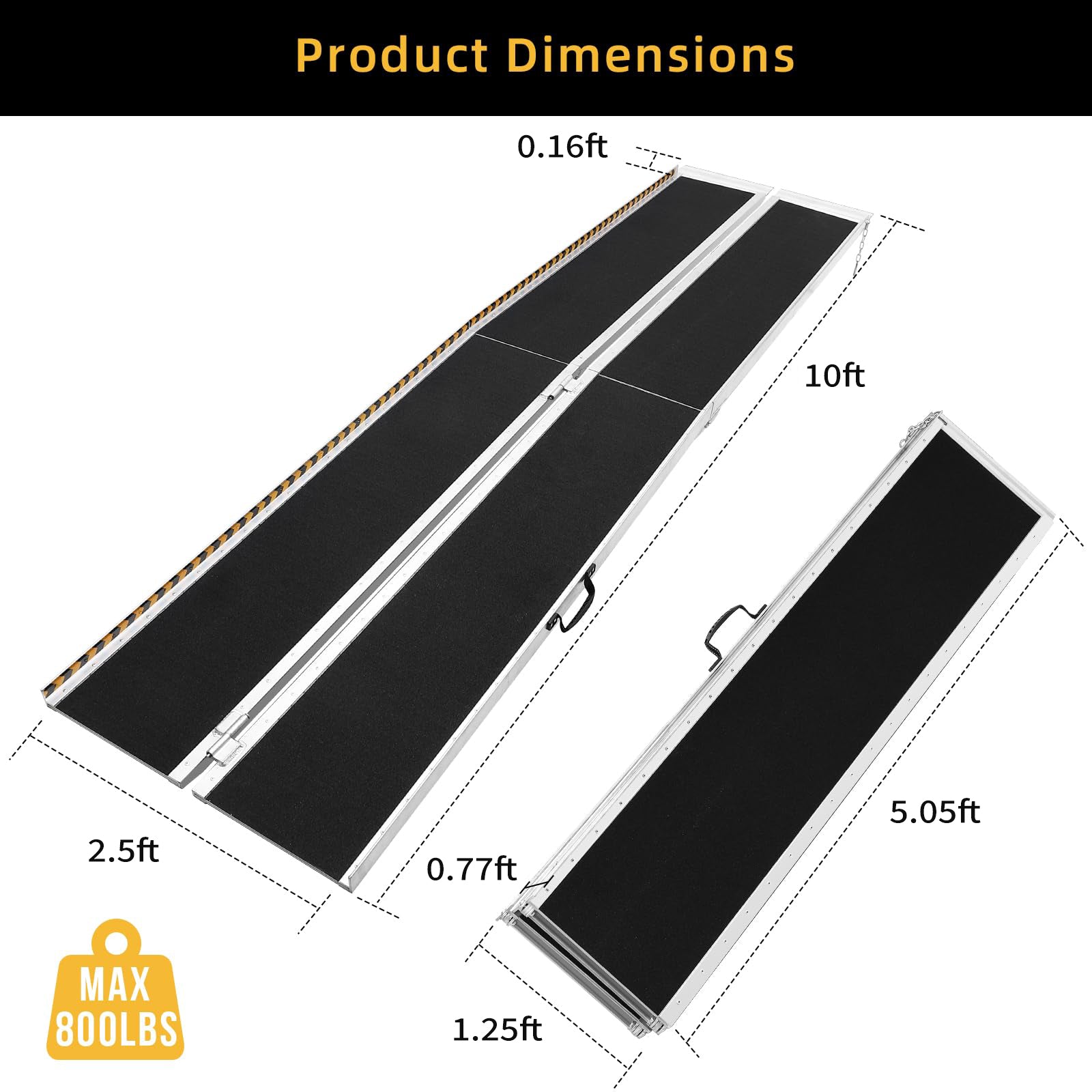 Garvee 10FT Portable Wheelchair Ramp – 800Lbs Capacity 30" Wide Aluminum Foldable Anti-Slip with Handle for Stairs/Threshold/Doorways 10-30" Height