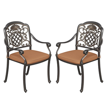 Garvee Patio Chairs of 2 with Cushion, Cast Aluminum Outdoor Dining Chairs, All-Weather Patio Bistro Chair Set, Vintage Copper