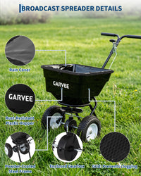 Garvee 100 lb Push Broadcast Spreader, T-Handle Walk-Behind Lawn & Garden Fertilizer Spreader with 58 L Hopper, 0–12 ft Coverage, 13" All-Terrain Wheels & 20-Level Flow Control for Seed, Fertilizer, Salt & Ice Melt, Green/Black