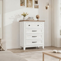 Garvee 4 Drawers Dresser for Bedroom, 34.8" Tall Vertical Drawer Dresser with Large Storage, Waterproof Top, Anti-Tipping, Freestanding Wooden Closet Chest for Bedroom, Living Room, White + Brown Top