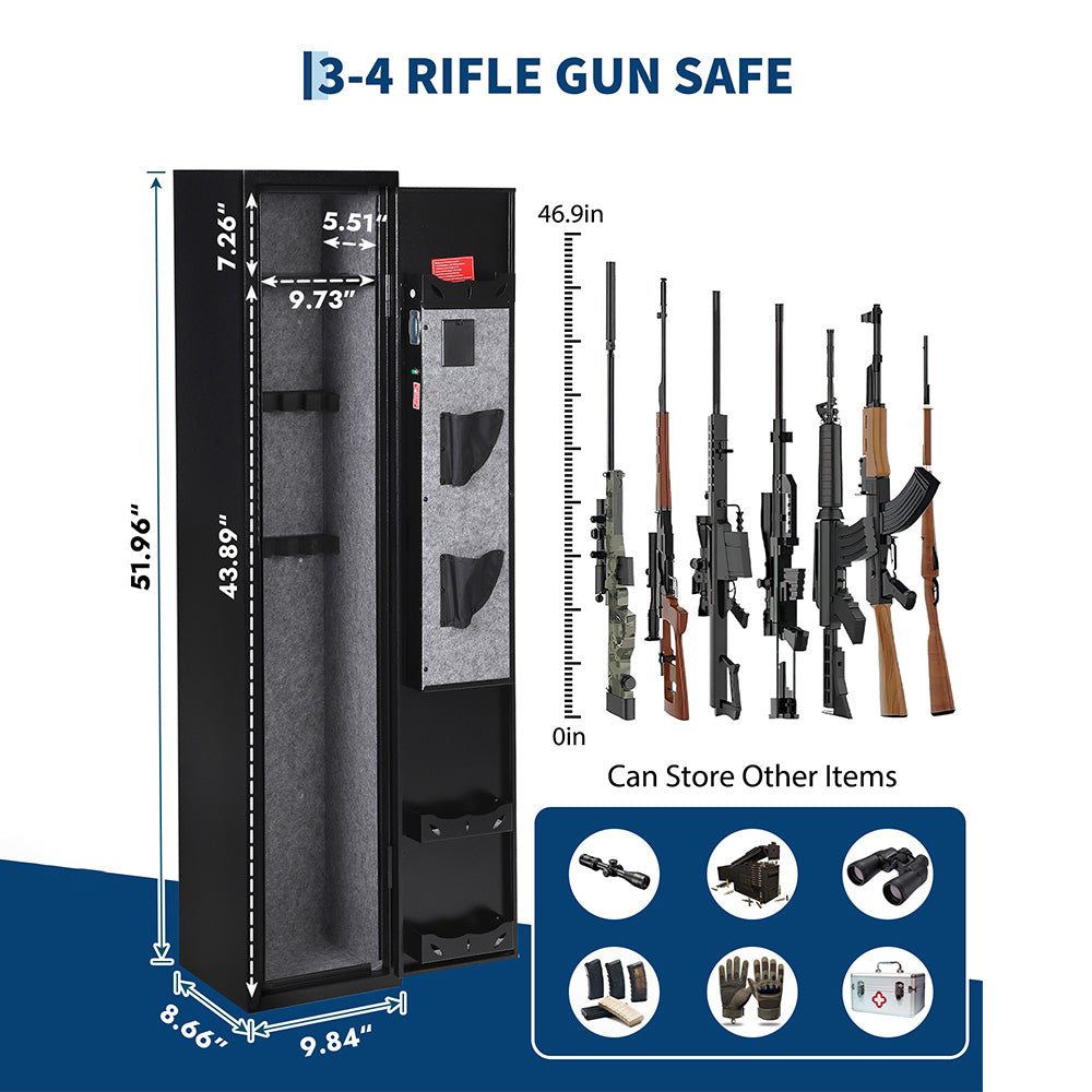 Garvee 3-4 Rifle Gun Safe with Digital Keypad & Dual Explosion Alarm - 52" Tall Heavy Duty Steel Rifle Cabinet for Home Security, Holds 3-4 Long Guns + Pistol, Quick Access with Silent Mode