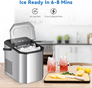 Garvee Ice Maker Machine for Home and Comerical Purposees,26lbs/24H Countertop Ice Maker with Ice Scoop and Basket Portable Self-Cleaning Ice Cube Maker for Home Kitchen Office Bar Party