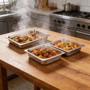 GARVEE 3 Pack Hotel Pans, 1x1/1+ 2x1/2Pan, Suitable for GARVEE Electric Chafing Dish, 0.8mm Thick Stainless Steel Steam Table Pan, 2.6-Inch Deep Commercial Table Pan, Catering Storage Food Pan, for Industrial & Scientific