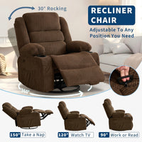 Garvee Rocking Recliner Chair for Adults, Wide 360° Swivel Rocker Recliner with Cup Holder Nursery Glider with Upholstered Deep Seat Corduroy Lazy boy Chair for Living Room, Brown