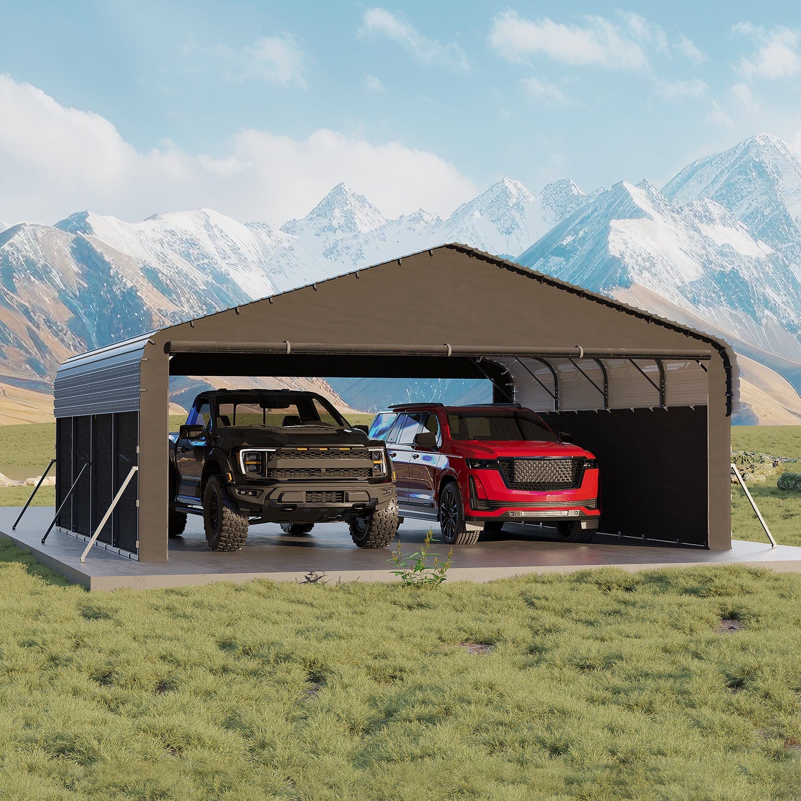 Garvee 20' x 20' x 10' Enclosed Metal Carport, Heavy-Duty Steel Garage Shelter for 2 Cars, Trucks, Boats & Tractors, Gray