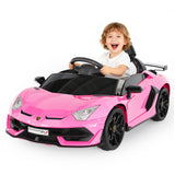 Garvee Ride P Series 12V Electric Ride-On Car for Kids | Licensed Lamborghini Battery-Powered Sports Car with Remote Control, 2 Speeds, Sound System, LED Headlights, Hydraulic Doors - Pink - Pink