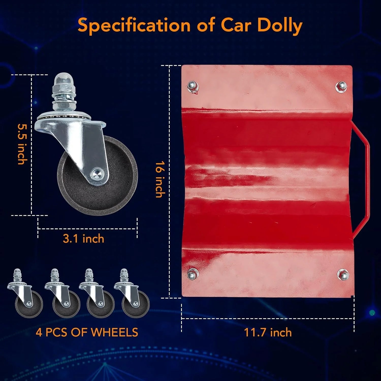 Garvee 4 Items 4 Tire Wheel Dolly Car, Premium Manganese Steel, 6000 Lbs Capacity, Heavy Duty, 360° Rotatable Wheels, Red