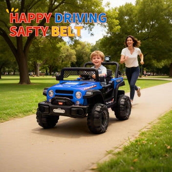 Garvee 12V Kids Electric Ride-On Truck – Dual Motors, 3 Speeds, Remote Control, Spring Suspension, LED Lights, Music, Safety Belt, Storage – Battery Powered Off-Road Toy Vehicle for Boys & Girls Ages 2-8, Blue