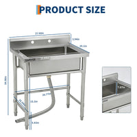 Garvee 20"D X 28"W X 34"H Stainless Steel Utility Sink with Faucet – Freestanding Commercial Laundry Tub with Adjustable Height, Hot & Cold Water Pipes, S-Hooks & Storage Shelf for Kitchen, Garage, Farm, Outdoor Use