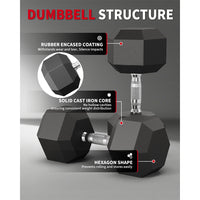 Garvee 25 LB Hex Dumbbell Set of 2 with Cast Iron Core, Rubber Encased Coating and Textured Carbon Steel Handle for Home Gym Strength Training