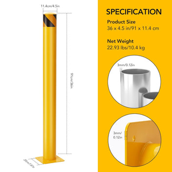 Garvee 2 Pack 36" Yellow Safety Bollards for Driveway & Parking