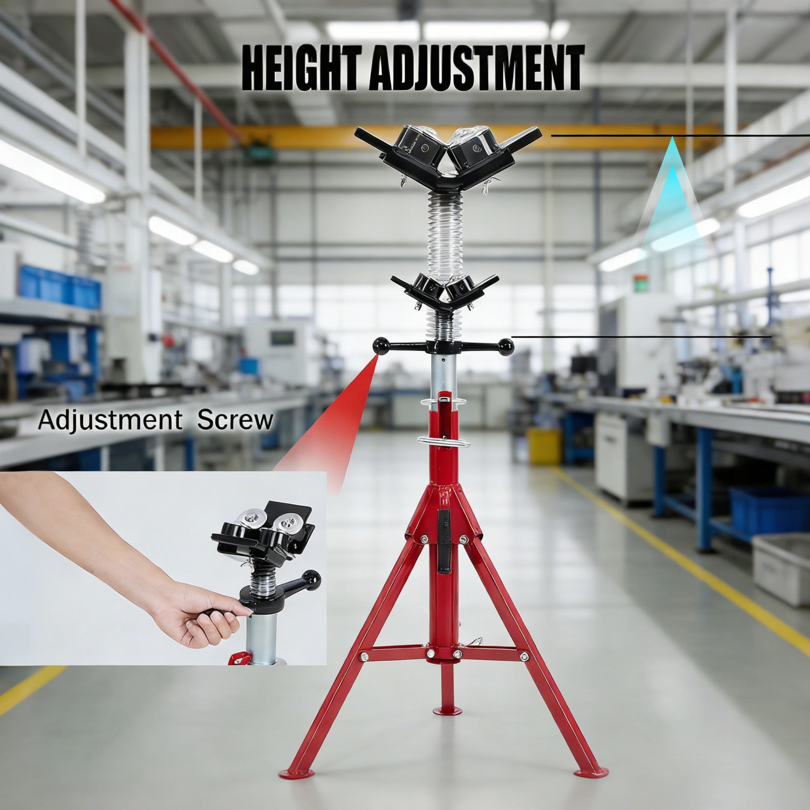 Garvee V-Head Pipe Jack Stand - 28-52 Inch Adjustable Height, Heavy-Duty 2500 lb Capacity with 4-Ball Transfer and Portable Folding Legs
