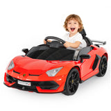 Garvee Ride P Series 12V Electric Ride-On Car for Kids | Licensed Lamborghini Battery-Powered Sports Car with Remote Control, 2 Speeds, Sound System, LED Headlights, Hydraulic Doors - Red - Red