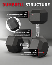 Garvee 30 LB Hex Dumbbell Set of 2 with Cast Iron Core, Rubber Encased Coating and Textured Carbon Steel Handle for Home Gym Strength Training