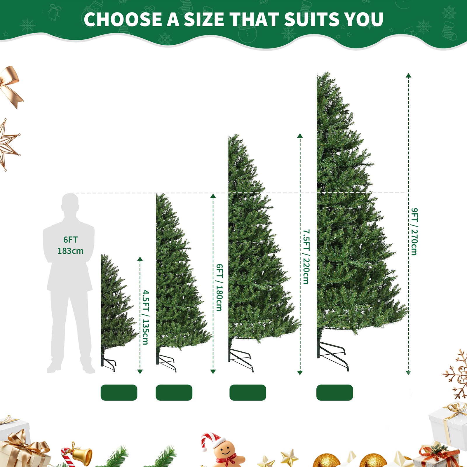 Garvee 7.5ft Artificial Christmas Tree, Realistic Full Shape Xmas Tree with 2178 Branch Tips, Fake Christmas Tree with Foldable Metal Base Stand, Home, Office, Party Decoration-Green