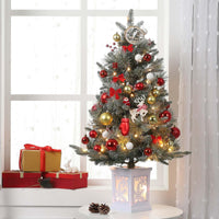 Garvee 3ft Prelit Artificial Christmas Tree with Snowflake Light Box Base, 78 Warm Lights & Red Berry for Front Door, Porch, Entryway, Fireside Christmas Decoration, Set of 2