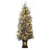 Garvee 4.5ft Christmas Tree, Pre-Lit Artificial Christmas Tree with Snowflake Base, 200 LEDs & 8 Lighting Modes, Prelit Xmas Pine Tree Christmas Decoration for Yard, Home, Office, Entrances - Snowflake-1 Pack