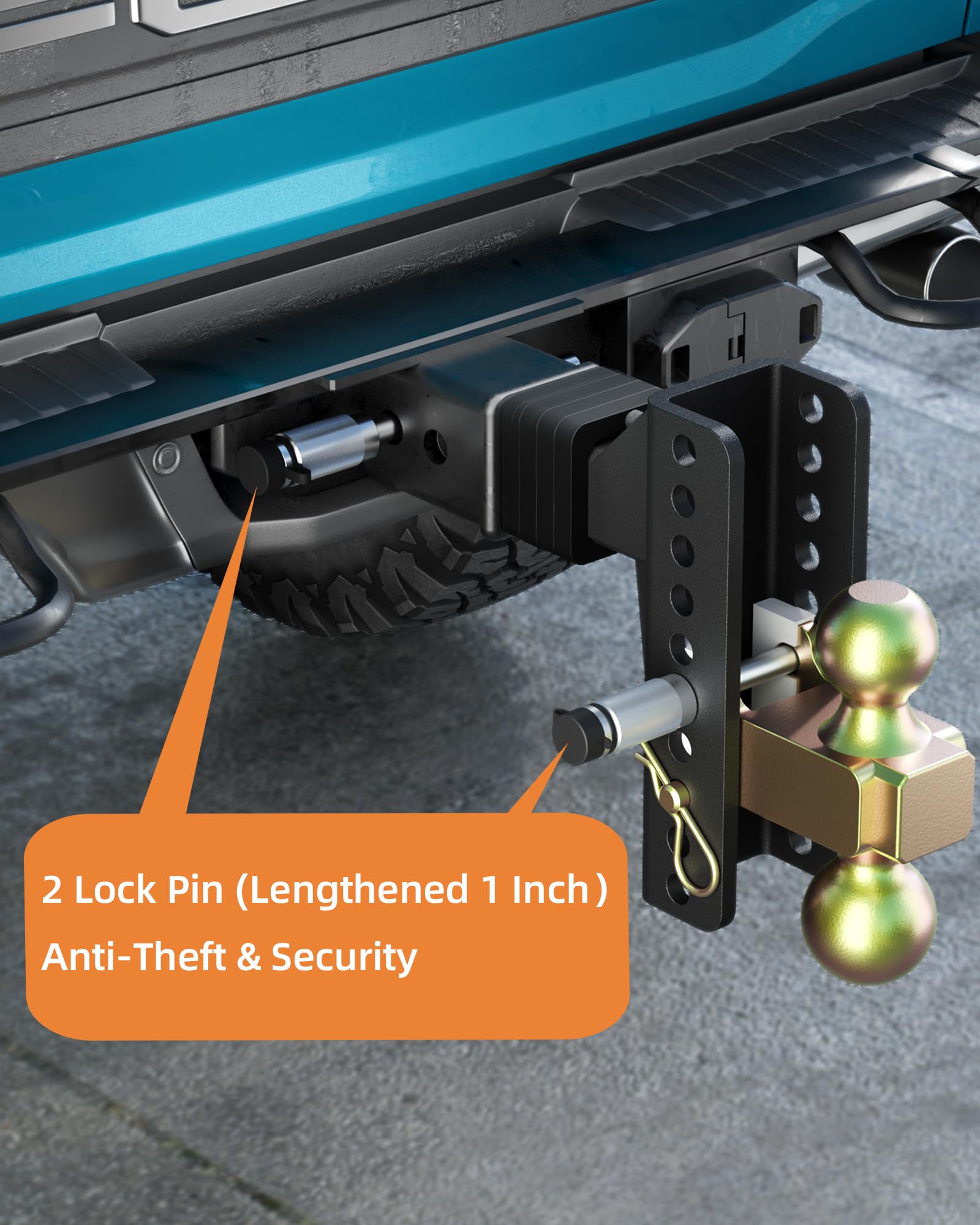 Garvee Adjustable Trailer Hitch Anti-Theft 7" Drop Hitch Ball Mount for 2 Inch Receiver, 2" and 2-5/16" Dual Balls, Keyed Double-Locked Pins Tow Hitch, 18500 LBS Towing Capacity Black