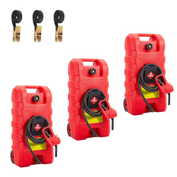 Garvee 3-Pack Fuel Caddy 15 Gallon Portable Diesel Fuel Caddy with Pump, 10ft Hose, Manual Siphon 7.5 L/min, UV-Resistant for Garage and Workshop, Red