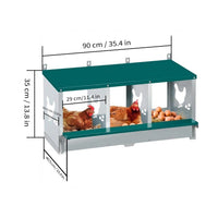 Garvee 3-Compartment Galvanized Metal Chicken Nesting Box – Wall Mounted or Freestanding Laying System for Hens, Chickens, or Ducks – 10 Dampness Pads, 4 Fake Eggs, Perch, Lid Cover – Ventilated & Weatherproof – 3-compartment basic model