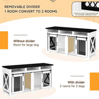 Garvee Dual-Panel Dog Crate Furniture, 71" Heavy Duty Dog Kennel Furniture with 3 Storages and Removable Divider, Double Dog Crate Table Indoor TV Stand for Large Medium Dogs, Black&White