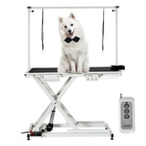 Garvee 50 Inch Electric Dog Grooming Table, Heavy Duty, Height Adjustable Pet Grooming Table with Socket w/Leveling Wheels, Grooming Arm, Anti Slip Tabletop & Tool Organizer, for All Pets - White