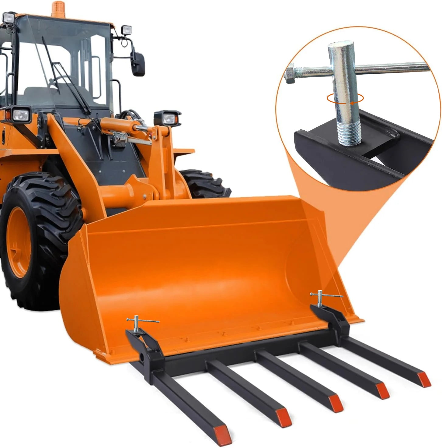 Garvee 42" Clamp-On Debris Forks for Tractor Buckets, 2500 lb 5-Tine Bucket Fork Attachment for Brush, Logs & Yard Cleanup
