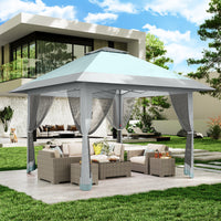 Garvee 13'x13' Quick-Setup Pop-Up Canopy Tent with Mosquito Netting Foldable Shelter for Backyards, Parties, Camping & Commercial Use, (Navy Blue+ Linen Grey)
