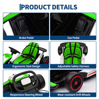 Garvee Ride - G Series: 6+,24V Drift Kart with 2X200W Strong Motor, 7AH Big Battery, Electric Pedals, Electric Go Kart Outdoor Race Toy - Green & White
