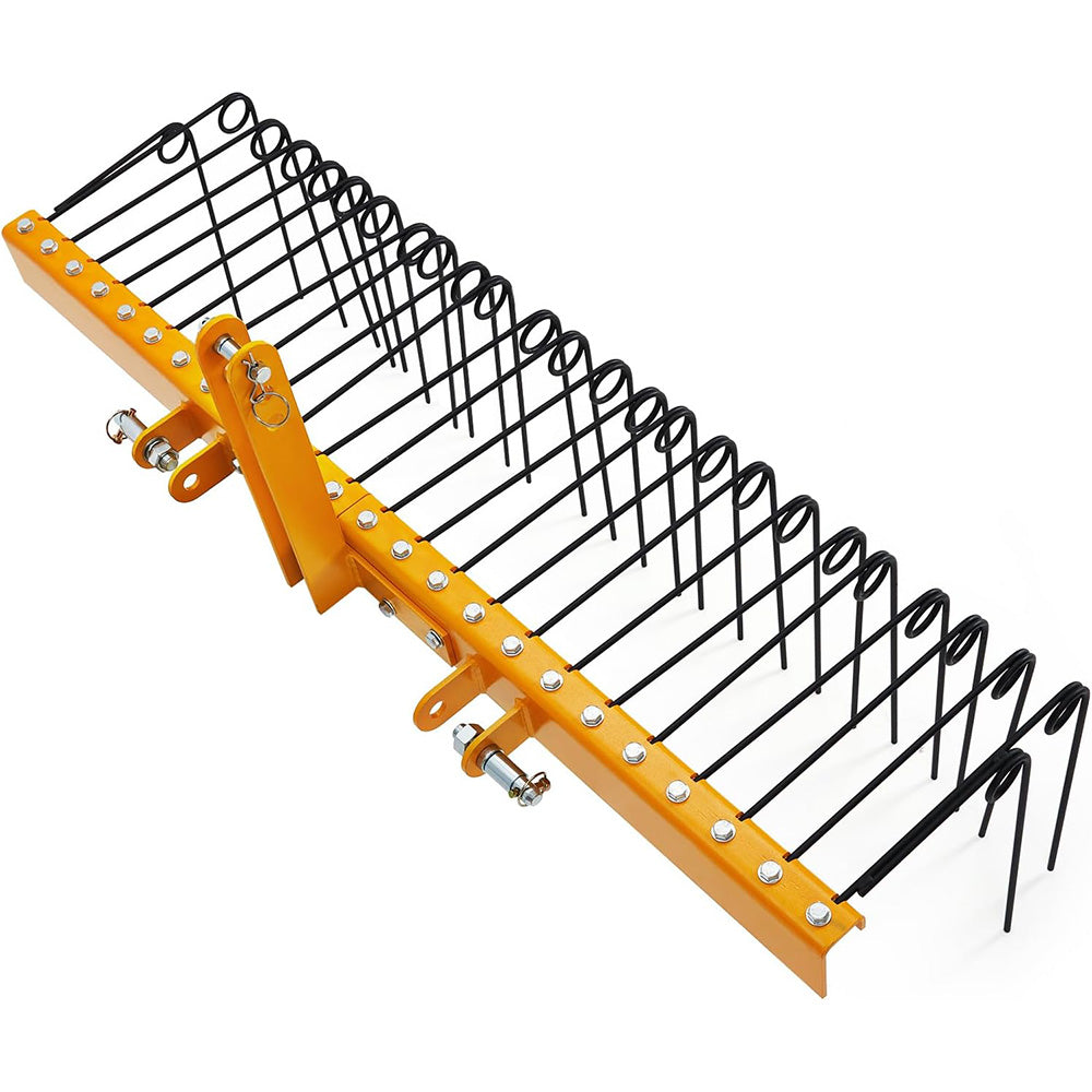 Garvee 60" Pine Straw Rake Updated Version - 8mm Tines, Steel Tow Behind for Cat 0 Cat 1 Tractors - Ideal for Leaves & Grass, Yellow